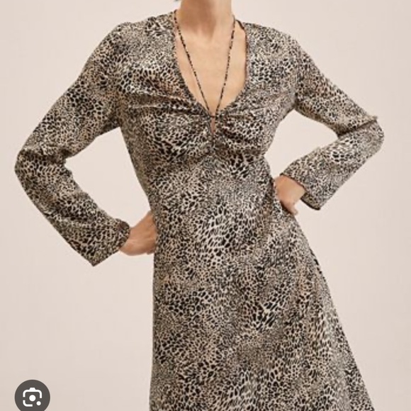 NWT Mango Dress Animal Print Long Sleeve Light Silk Feel Long Maxi Length Size 8 - Picture 5 of 15